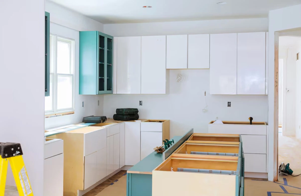 This sleek kitchen remodel in Austin, TX, features a fresh, clean design with pristine white cabinets and a spacious layout, making it a perfect choice for modern living.