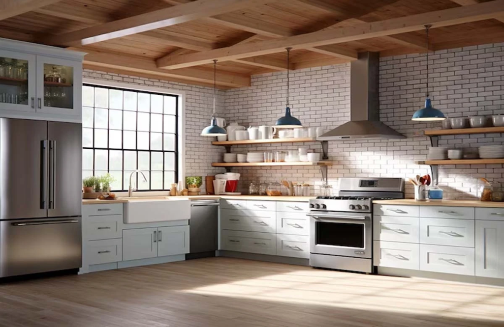 This kitchen remodel in Austin beautifully combines natural wood accents with modern stainless steel appliances, creating a welcoming and stylish space.