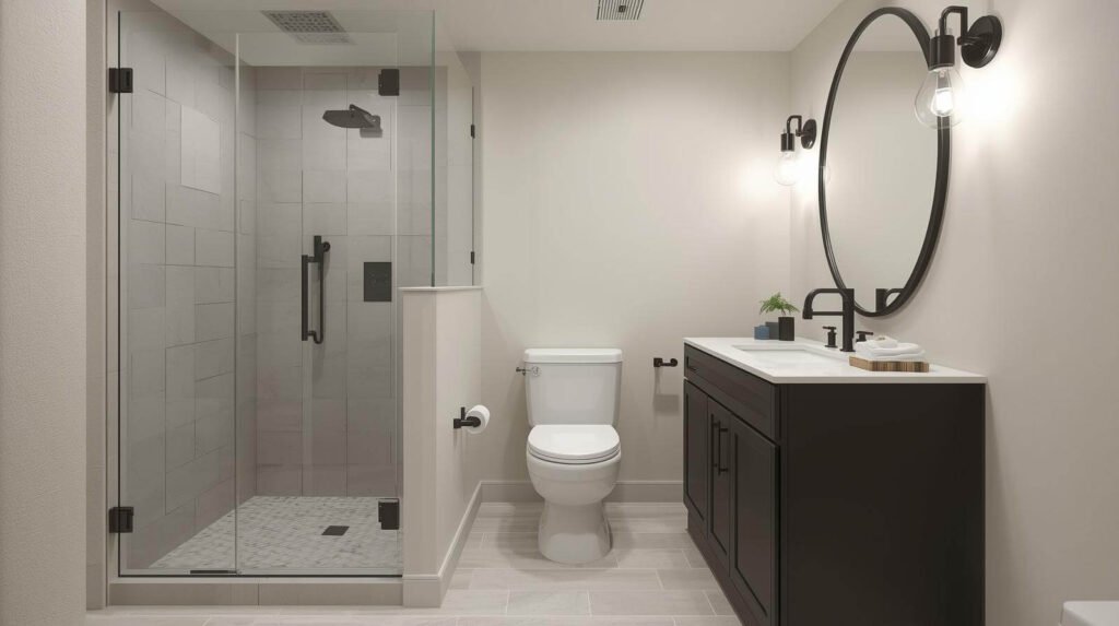 Accessible Bathroom Remodel in Austin Cost | ADA accessible bathroom with curbless shower, built-in seating, and luxury safety features