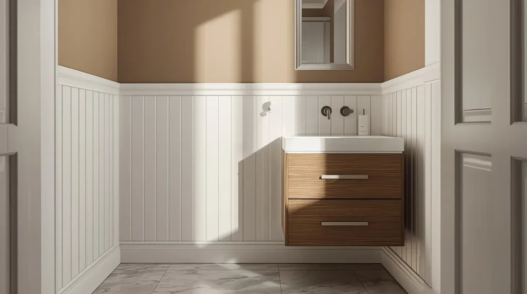 Modern Board and Batten Half Bathroom | Trendy Paneling & Décor Ideas