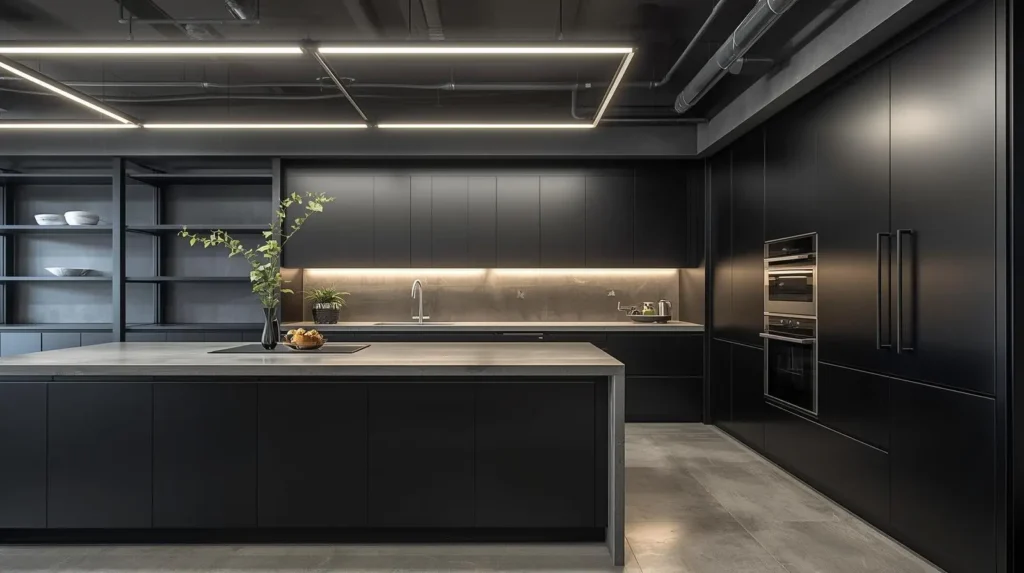 Minimal Industrial Kitchen Remodel With Linear LED Lights