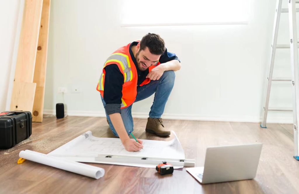 A skilled remodeling contractor in Austin reviewing blueprints and planning project execution to ensure accuracy and quality in every phase of renovation.