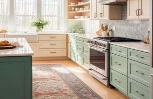 This kitchen remodeling in Austin features soothing green cabinetry, soft light, and warm textures—perfect for cozy, inviting everyday living.