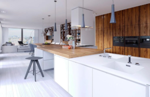 Achieve a modern yet warm look with sleek cabinetry and rich wood finishes. A perfect example of elegant kitchen and bath remodeling in Austin.