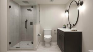 Accessible Bathroom Remodel in Austin Cost | ADA accessible bathroom with curbless shower, built-in seating, and luxury safety features