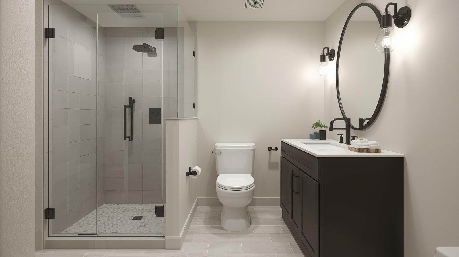 Accessible Bathroom Remodel in Austin Cost | ADA accessible bathroom with curbless shower, built-in seating, and luxury safety features