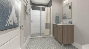 Basement bathroom remodel in Austin with modern shower, clean layout, and moisture-safe finishes