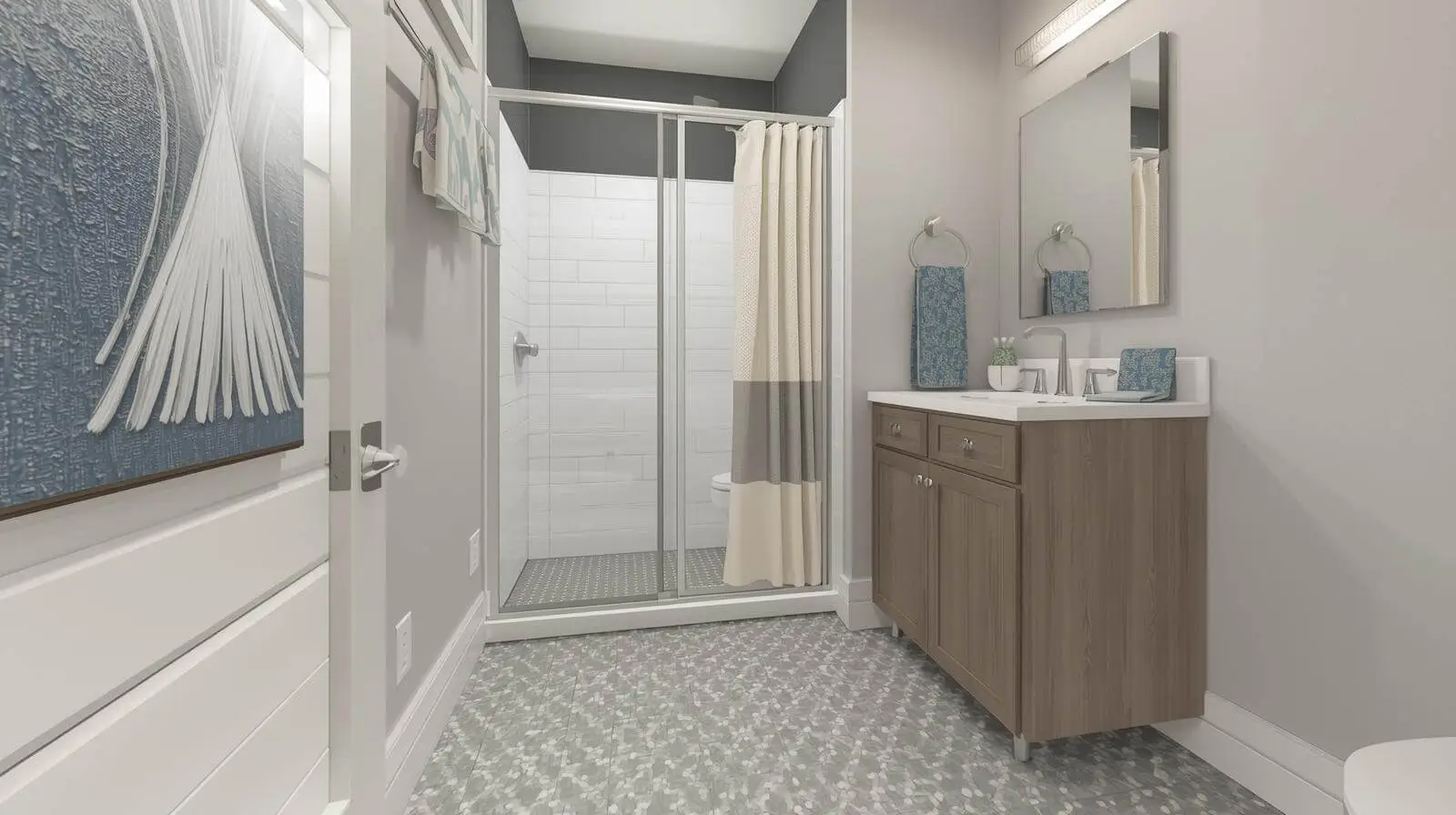 Basement bathroom remodel in Austin with modern shower, clean layout, and moisture-safe finishes