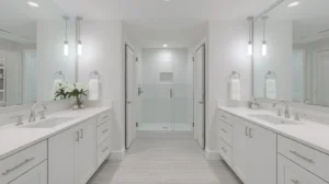 Jack and Jill Bathroom Layout with Split Vanities