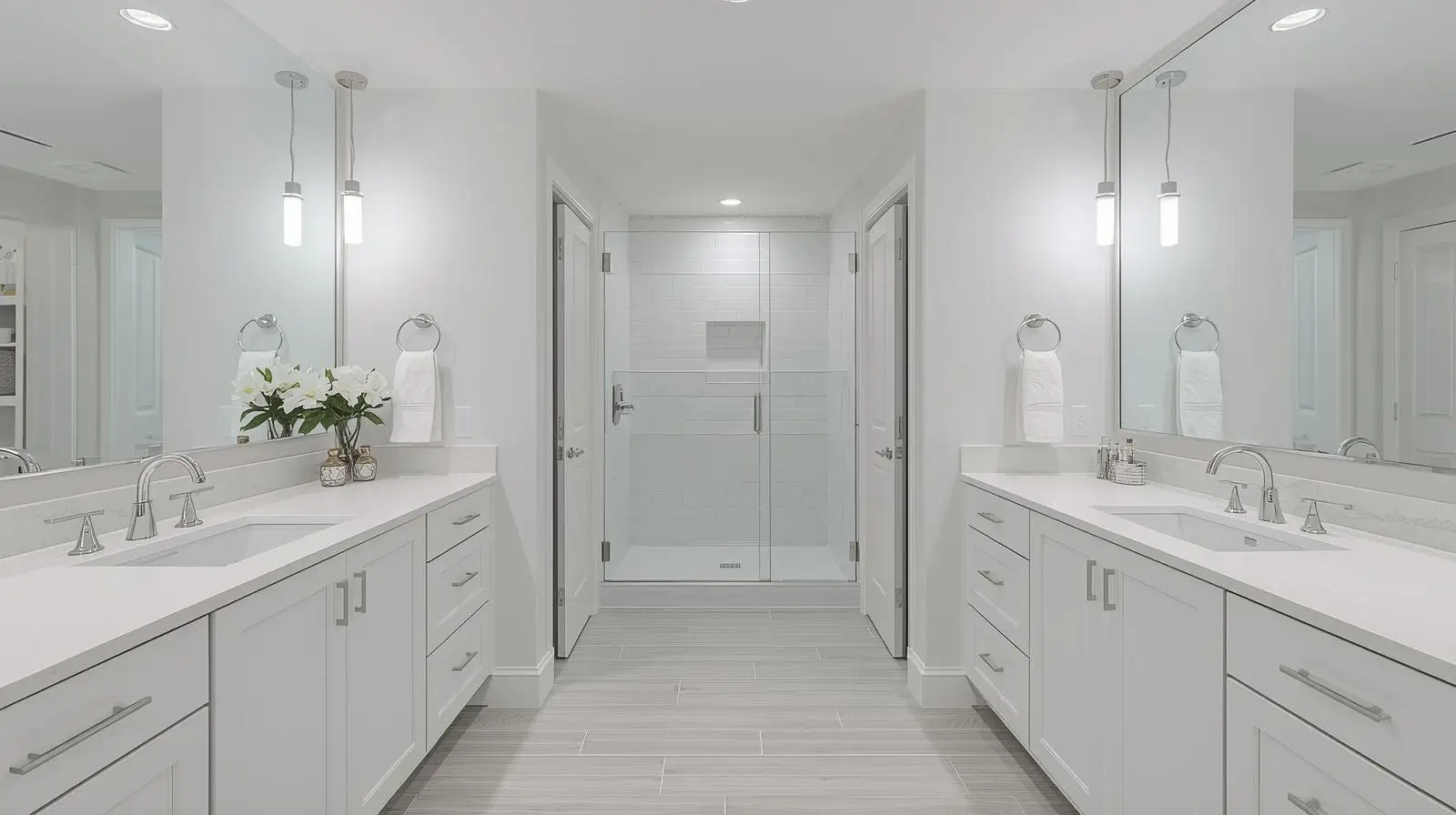 Jack and Jill Bathroom Layout with Split Vanities