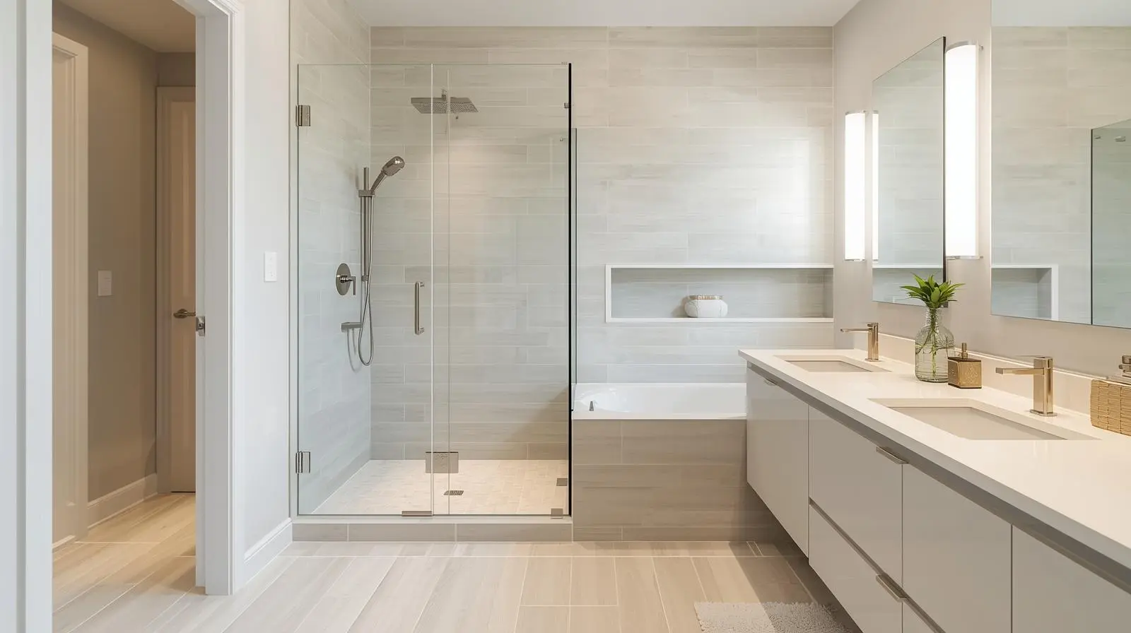Remodel master bathroom walk in shower ideas with built-in bench and accessible spa-style shower design