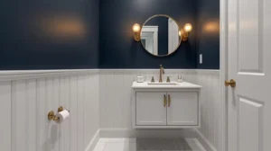Accessible Bathroom Remodel in Austin Cost | Bold Accent Wall in Modern Powder Room Design